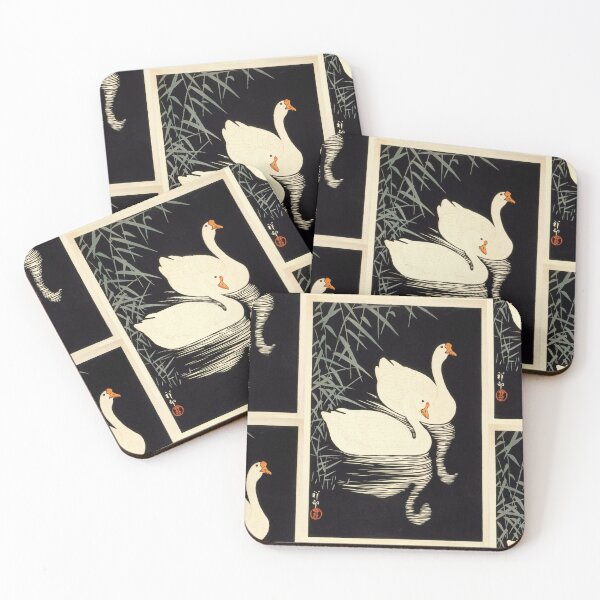 Item preview, White Chinese Geese Swimming By Reeds by Ohara Koson : Japandi Japanese Poster designed and sold by artofuniverse.