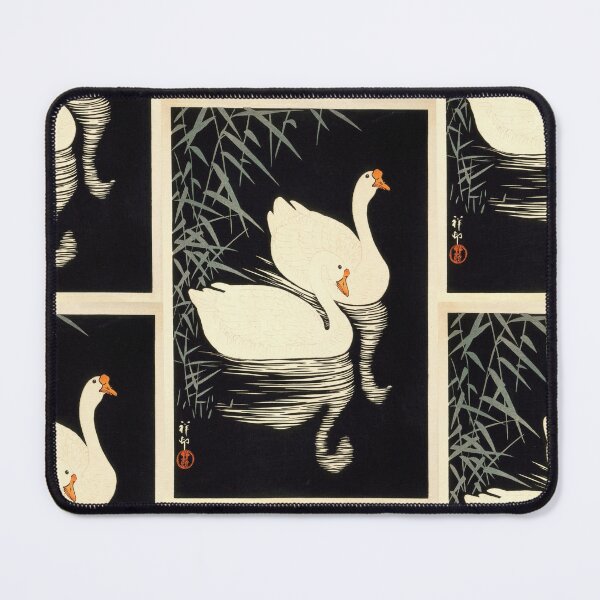 Item preview, White Chinese Geese Swimming By Reeds by Ohara Koson : Japandi Japanese Poster designed and sold by artofuniverse.