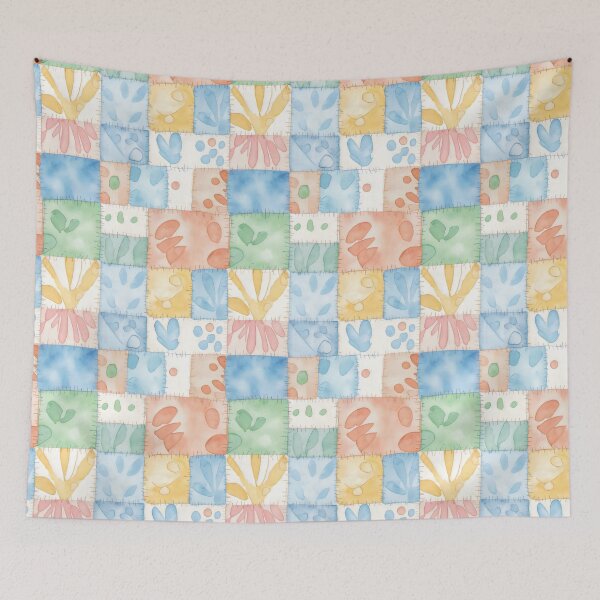 Item preview, Dopamine Style Patchwork Design with Pastel Handprint Motifs and Quilted Texture designed and sold by SplashTastic.