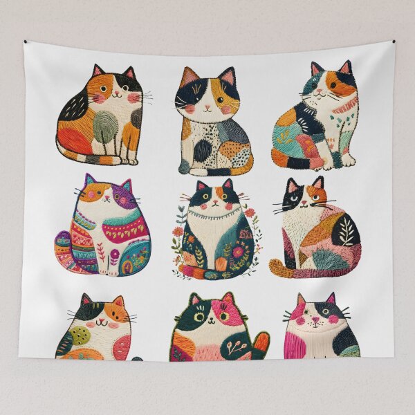 Item preview, Life Is Better With Cats – Colorful Embroidered Cat Illustration Set designed and sold by Happy'CLICK'.