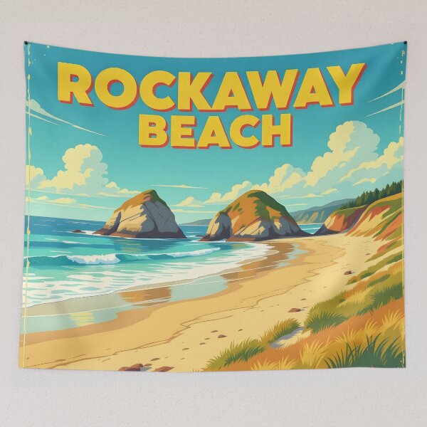 Item preview, Rockaway Beach, Oregon, USA: Vintage-Style Painterly Travel Poster designed and sold by LSVart.