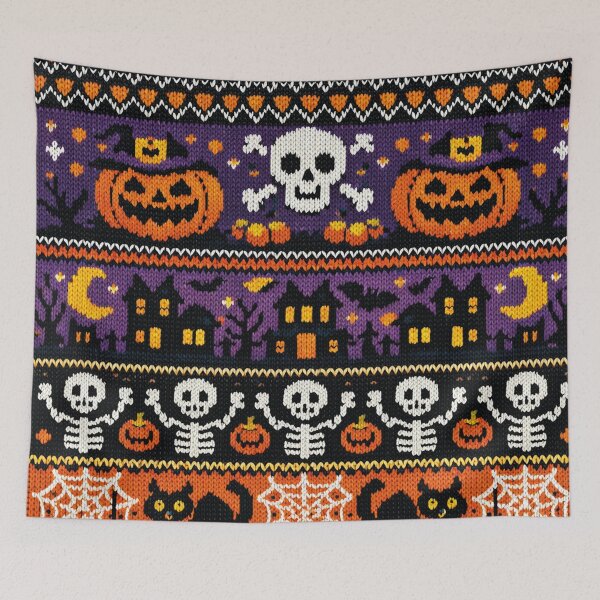 Item preview, spooky knitting pattern with Halloween symbols designed and sold by Mauswohn.