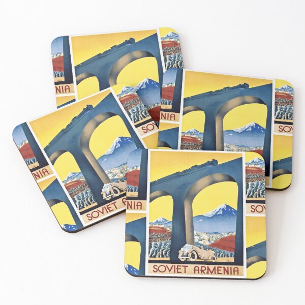 Item preview, Vintage Soviet Armenia Travel Poster | Art Deco Style | Industrial Progress & Cultural Pride | Train Viaduct  Mountains designed and sold by artofuniverse.