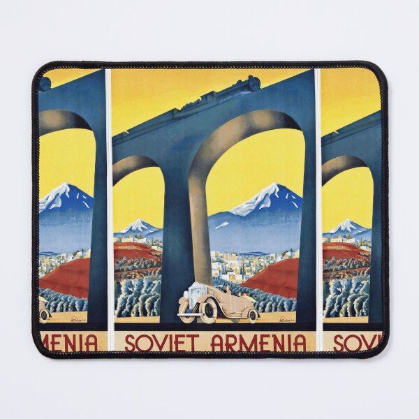 Item preview, Vintage Soviet Armenia Travel Poster | Art Deco Style | Industrial Progress & Cultural Pride | Train Viaduct  Mountains designed and sold by artofuniverse.