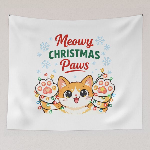 Item preview, Meowy Christmas Paws Cat T-Shirt & Sticker – Cute Holiday Cat Wrapped in Lights, Festive Snowflakes  designed and sold by ZyxDes.