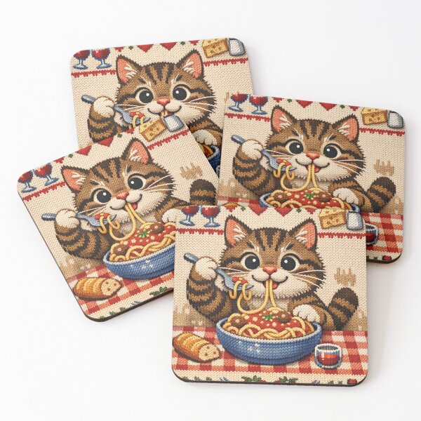 Item preview, Cat eating spaghetti, funny knitted picture designed and sold by Mauswohn.