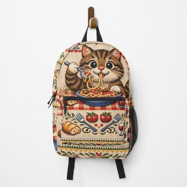 Item preview, Cat eating spaghetti, funny knitted picture designed and sold by Mauswohn.