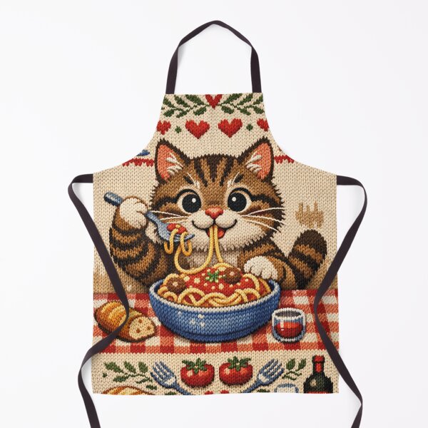 Item preview, Cat eating spaghetti, funny knitted picture designed and sold by Mauswohn.