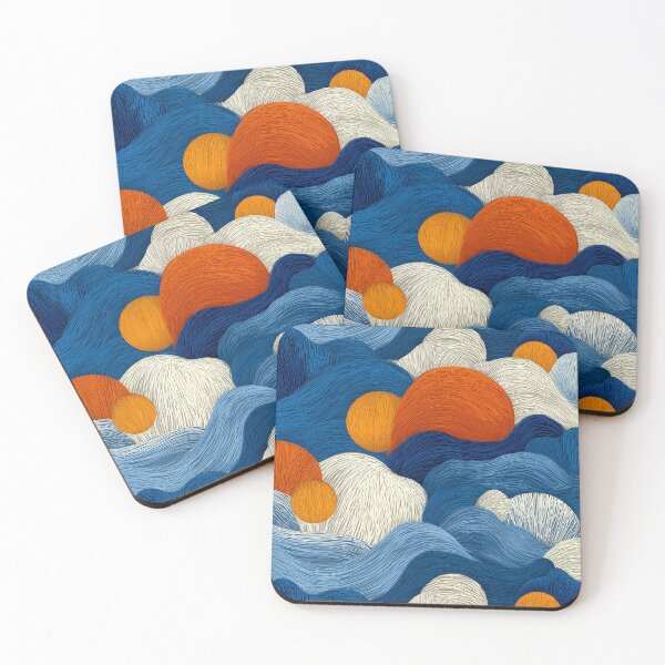 Item preview, Abstract Ocean Waves with Sunset Orbs designed and sold by Art of Ngu.