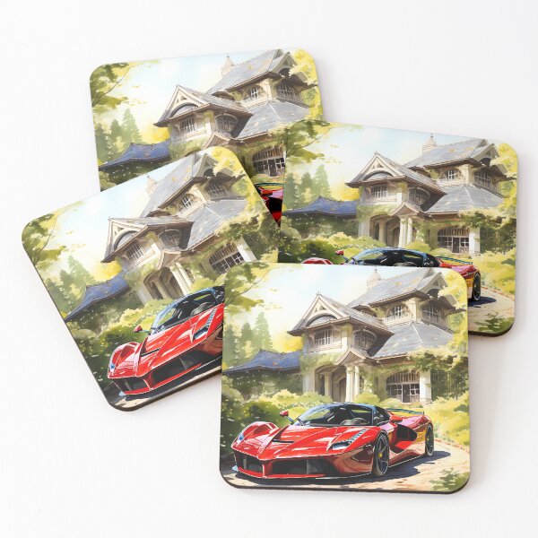 Item preview, Scarlet hybrid hypercar parked at sunlit mansion driveway designed and sold by RevUpDesign.