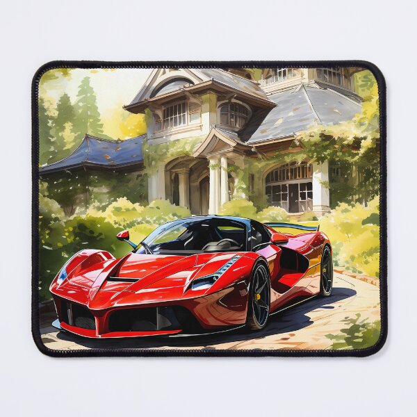 Item preview, Scarlet hybrid hypercar parked at sunlit mansion driveway designed and sold by RevUpDesign.