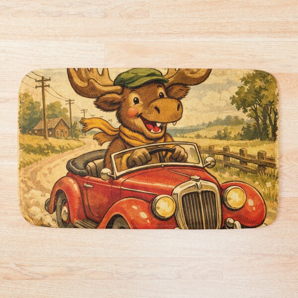 Item preview, Retro image, funny moose driving a vintage car designed and sold by Mauswohn.