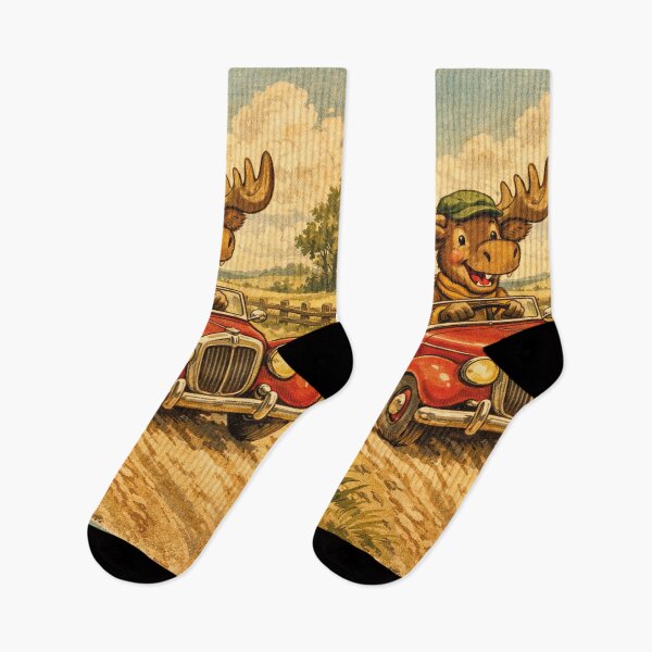 Item preview, Retro image, funny moose driving a vintage car designed and sold by Mauswohn.