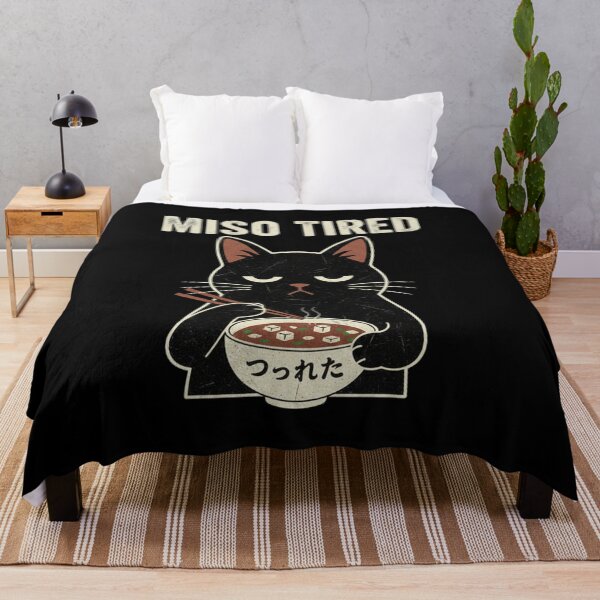 Item preview, Miso Tired - Grumpy Black Cat Eating Ramen designed and sold by MotivaChic.