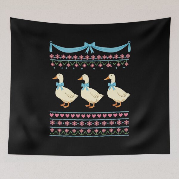 Item preview, Vintage Cottagecore Ducks - Three White Geese with Blue Bows designed and sold by MotivaChic.