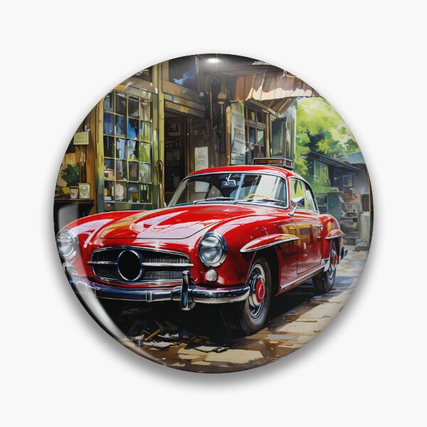 Artikelvorschau, Klassischer Sportwagen aus den 50er Jahren glänzt neben alten Werkstattfenstern entworfen und verkauft von RevUpDesign.