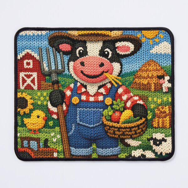 Item preview, funny knitted picture, cow as framer designed and sold by Mauswohn.