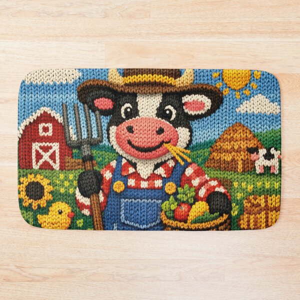 Item preview, funny knitted picture, cow as framer designed and sold by Mauswohn.