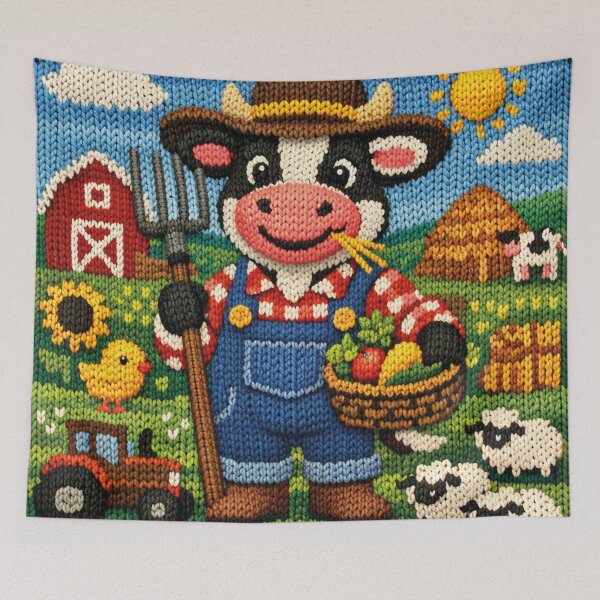 Item preview, funny knitted picture, cow as framer designed and sold by Mauswohn.