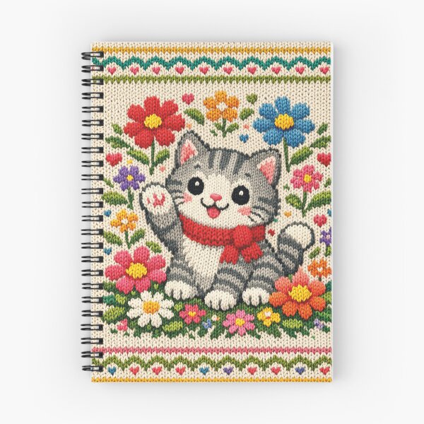 Item preview, small cat with flowers, beautiful knitted picture designed and sold by Mauswohn.