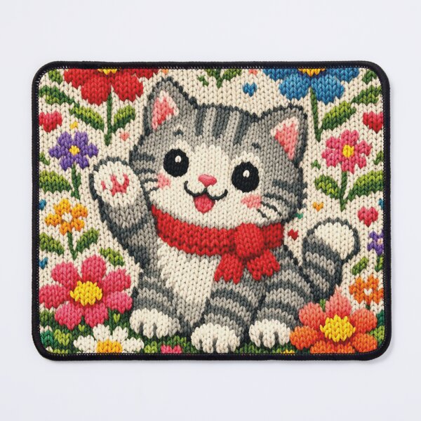 Item preview, small cat with flowers, beautiful knitted picture designed and sold by Mauswohn.