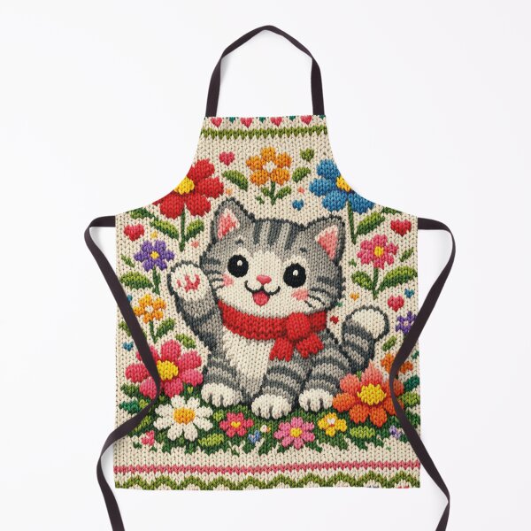 Item preview, small cat with flowers, beautiful knitted picture designed and sold by Mauswohn.