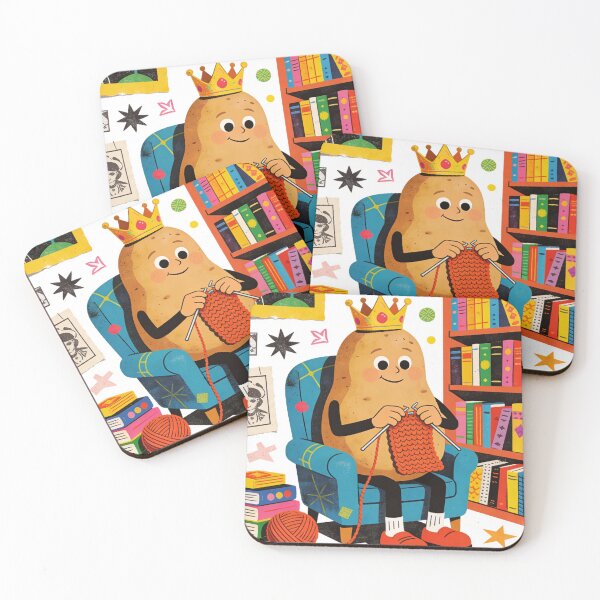 Item preview, Cozy King Potato Knitting Club: Whimsical Retro Reading Nook Maximalist Illustration designed and sold by Cherrydora.