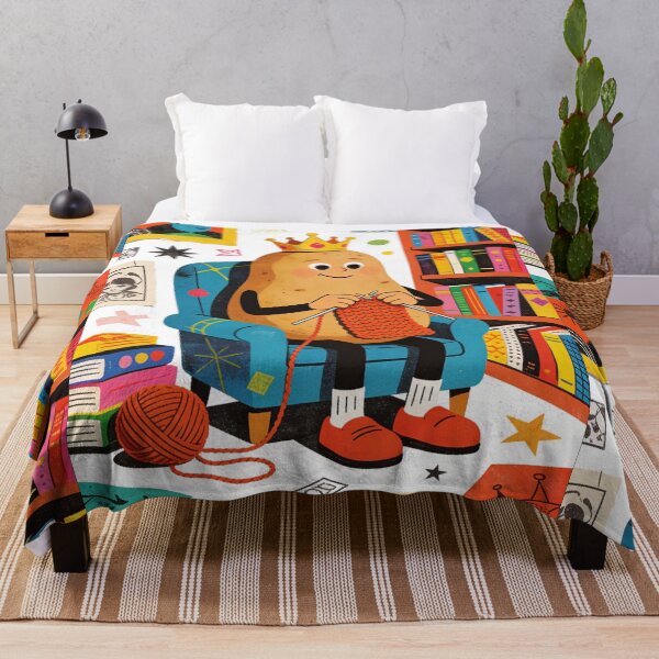 Item preview, Cozy King Potato Knitting Club: Whimsical Retro Reading Nook Maximalist Illustration designed and sold by Cherrydora.