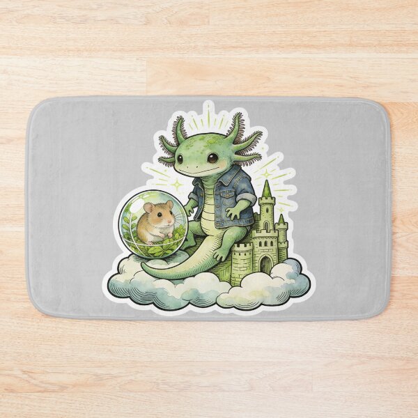 Item preview, Whimsical Axolotl King of the Clouds Art | Cute Amphibian in Denim Jacket & Hamster Castle Watercolor Aesthetic designed and sold by Cherrydora.