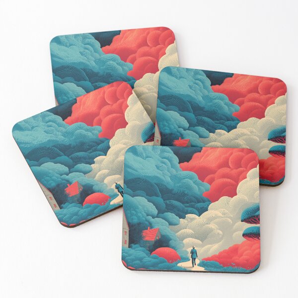 Item preview, Whimsical Village Stroll in Bold Color Clouds designed and sold by Art of Ngu.