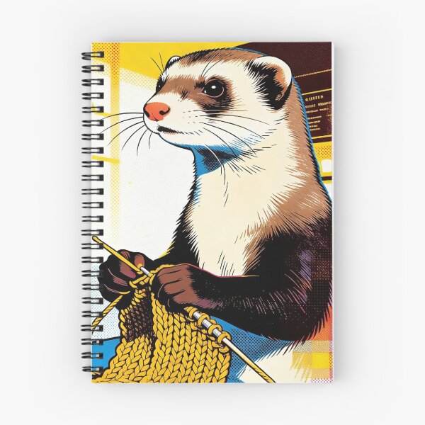 Item preview, Retro Pop Art Ferret Knitting in a Cafe | Vibrant 90s Aesthetic Fiber Art designed and sold by Cherrydora.