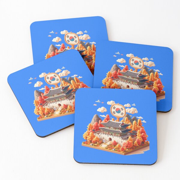 Item preview, Gyeongbokgung Palace Autumn – Cute 3D Korean Heritage Label with Flag , designed and sold by PaintMeWorld.