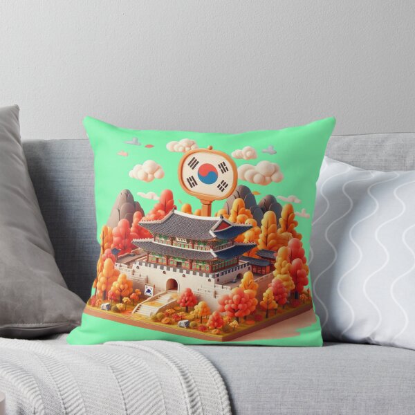 Item preview, Gyeongbokgung Palace Autumn – Cute 3D Korean Heritage Label with Flag , designed and sold by PaintMeWorld.