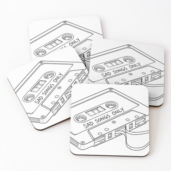 Item preview, Retro Cassette Tape Sad Songs Only White Line Art designed and sold by L.U.S.A.