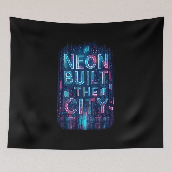 Item preview, Neon Built the City - Cyberpunk Rain Street Typography designed and sold by MKreative Studio.