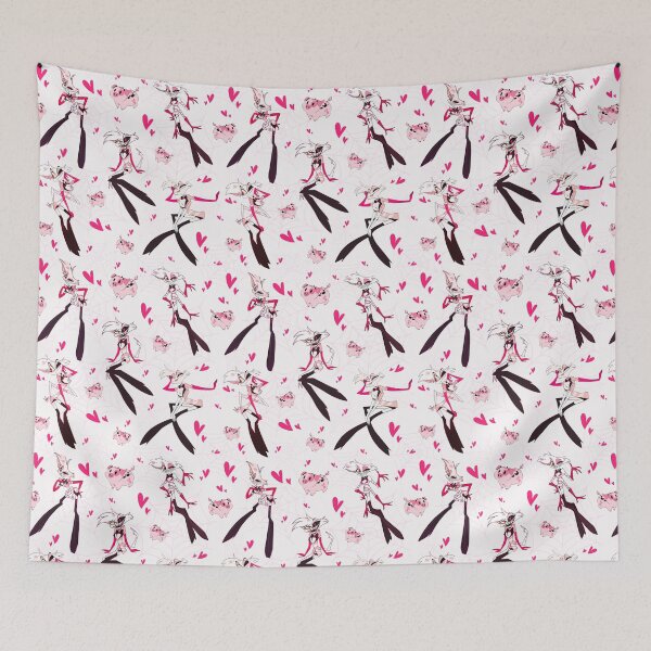 Item preview, Hazbin Hotel's Angel Dust & Fat Nuggets w/ Hearts & Spider Webs White Background designed and sold by Playful Patternz.