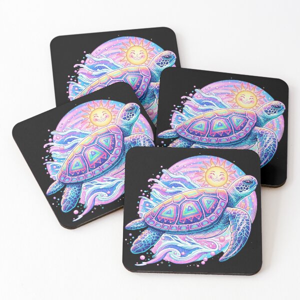 Item preview,  Rainbow Sea Turtle Swimming Under Smiling Sun with Pastel Waves designed and sold by zoughlal.