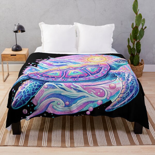 Item preview, Rainbow Sea Turtle Swimming Under Smiling Sun with Pastel Waves designed and sold by zoughlal.