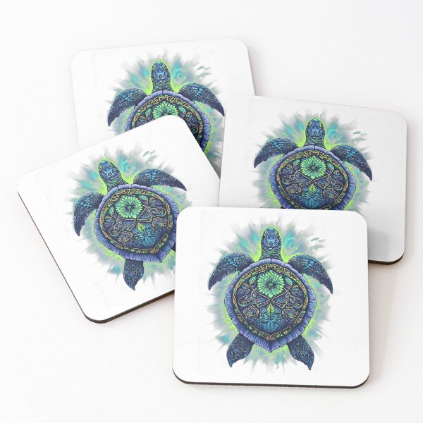 Item preview,  Mystical Navy Blue Sea Turtle with Emerald Mandala Shell and Radiant Glow designed and sold by zoughlal.