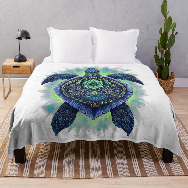Item preview, Mystical Navy Blue Sea Turtle with Emerald Mandala Shell and Radiant Glow designed and sold by zoughlal.