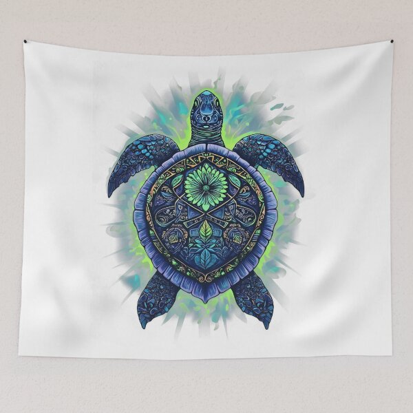 Item preview,  Mystical Navy Blue Sea Turtle with Emerald Mandala Shell and Radiant Glow designed and sold by zoughlal.