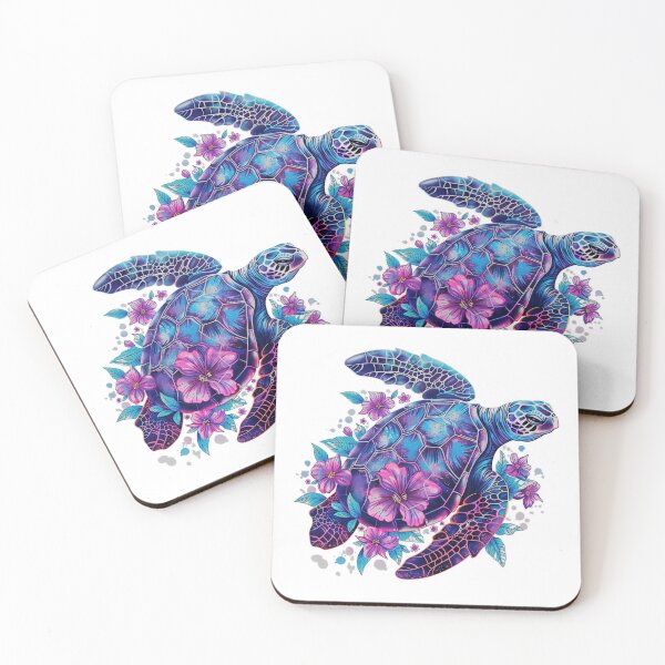 Item preview,  Galaxy Shell Sea Turtle with Purple Cosmic Flowers and Blue Flippers designed and sold by zoughlal.