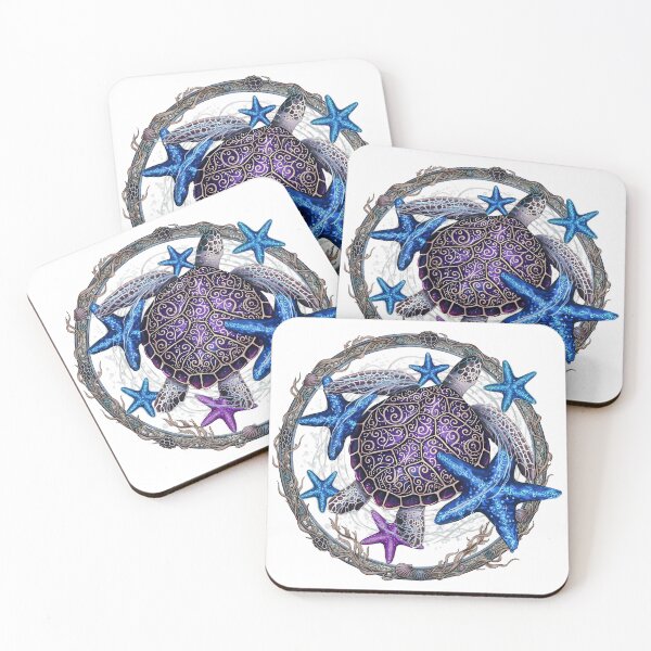 Item preview,  Purple Swirl Shell Sea Turtle Surrounded by Blue Starfish Circle designed and sold by zoughlal.