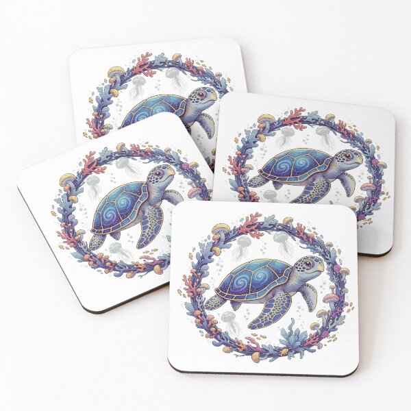 Item preview,  Cosmic Ocean Turtle in Ornate Circular Frame with Jellyfish and Mushrooms designed and sold by zoughlal.