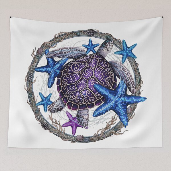 Item preview,  Purple Swirl Shell Sea Turtle Surrounded by Blue Starfish Circle designed and sold by zoughlal.