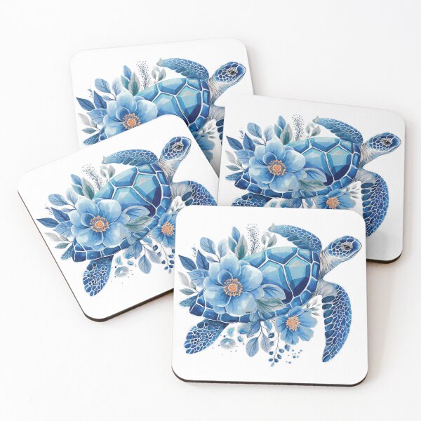 Item preview,  Elegant Blue Watercolor Turtle with Soft Floral Botanical Arrangement designed and sold by zoughlal.