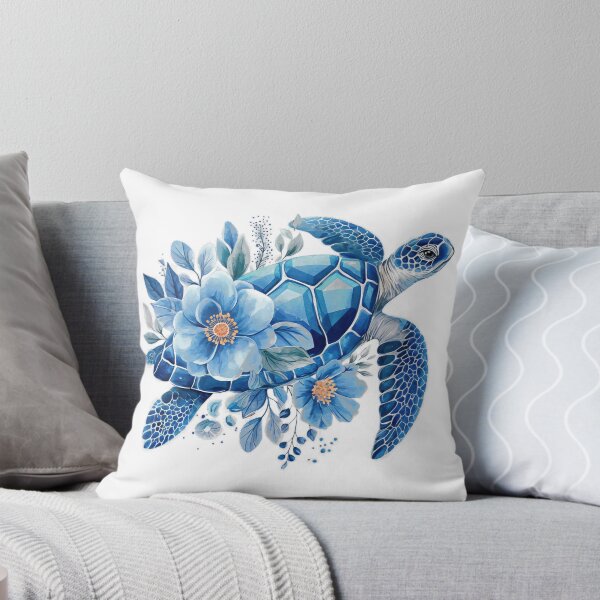 Item preview,  Elegant Blue Watercolor Turtle with Soft Floral Botanical Arrangement designed and sold by zoughlal.