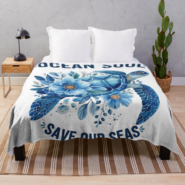 Item preview,  Ocean Soul Save Our Seas Blue Floral Conservation Turtle designed and sold by zoughlal.