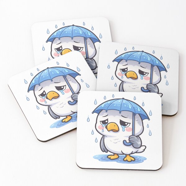 Item preview, Sad seagull in the rain – Sweet, melancholic cartoon coastal scene designed and sold by Fies-und-Fein.