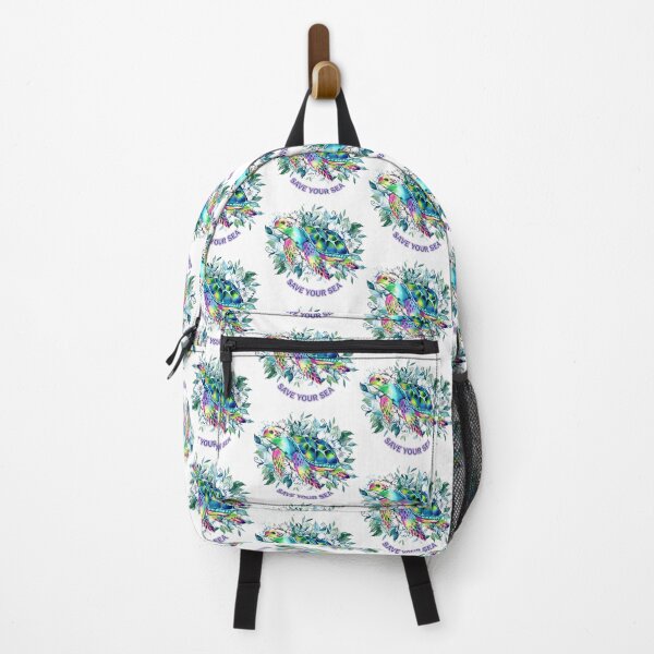 Item preview, Save Your Sea Rainbow Iridescent Turtle with White Flowers Conservation Message designed and sold by zoughlal.